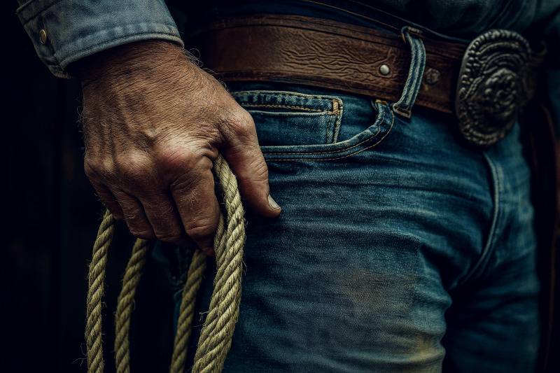 Lonestar belt buckles and old faded Levis 73 by Robert Brembeck